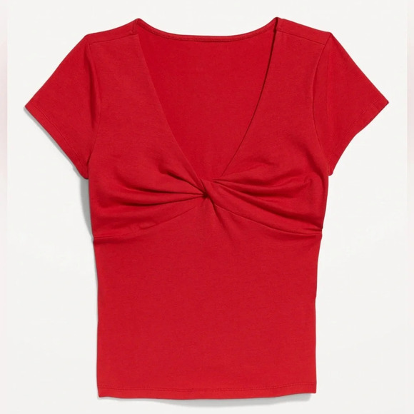NWT Old Navy Fitted Twist Front Top, Short Sleeved, Robbie Red, Small Tall - Picture 3 of 9